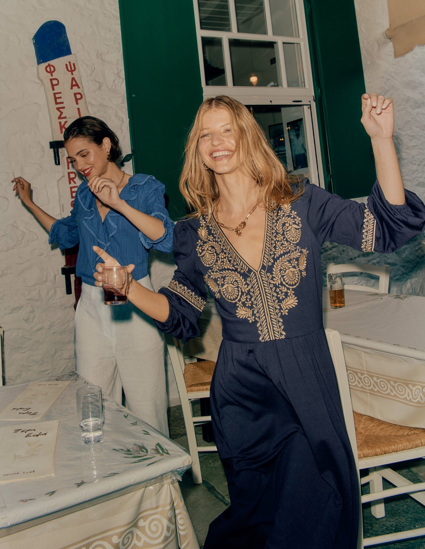 Boden V - Neck Blouson Midi Dress - Navy