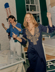 Boden V - Neck Blouson Midi Dress - Navy