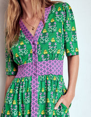 Boden Natalia Jersey Tea Dress - Rich Emerald, Wildflower