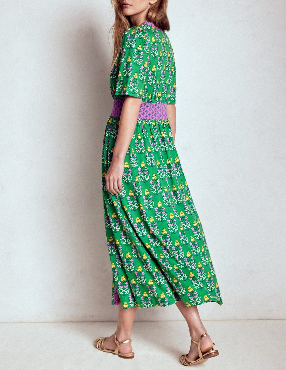 Boden Natalia Jersey Tea Dress - Rich Emerald, Wildflower