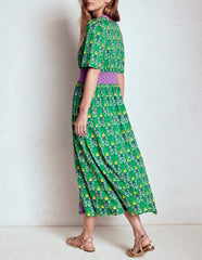 Boden Natalia Jersey Tea Dress - Rich Emerald, Wildflower