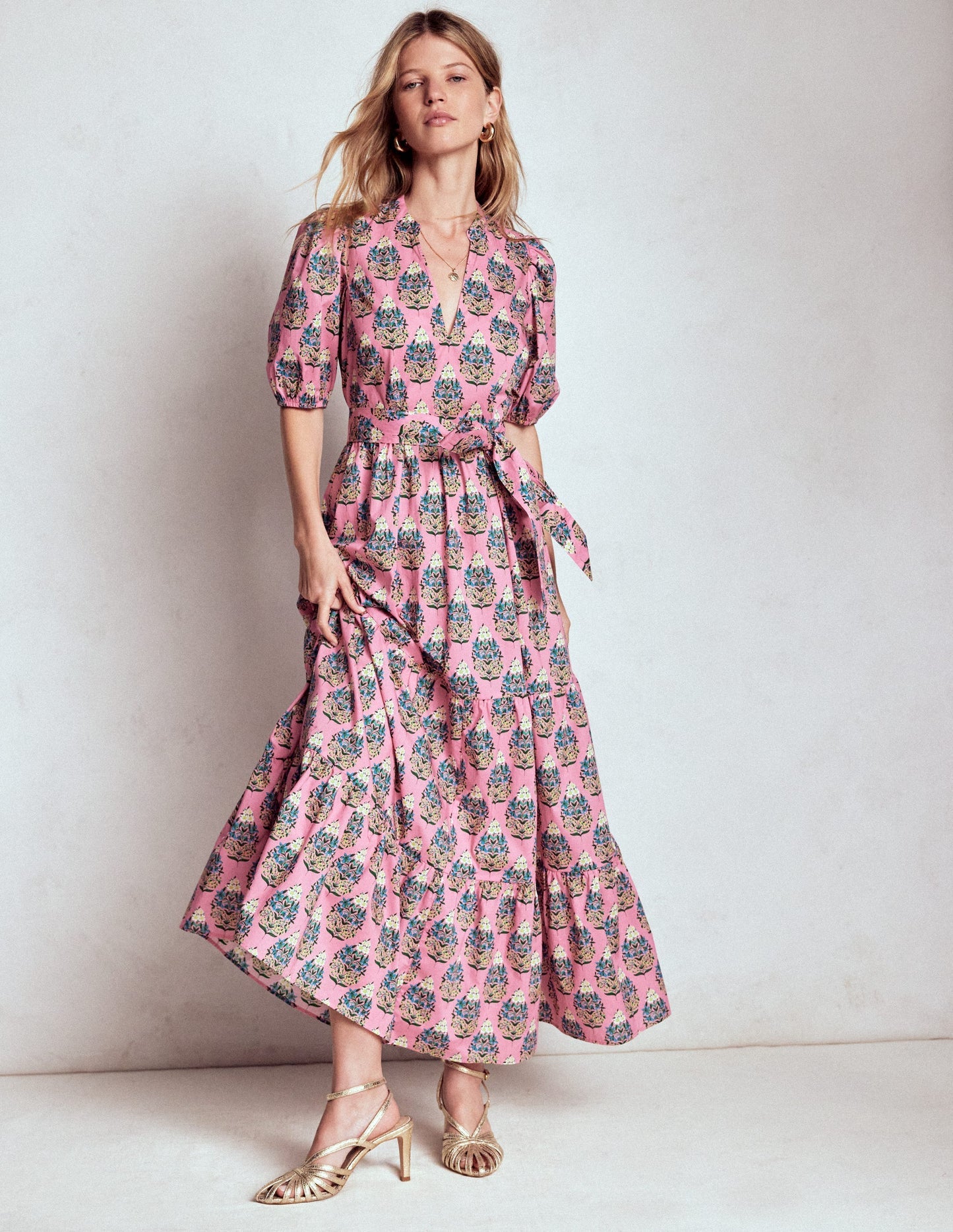 Boden Christabel Cotton Midi Dress - Pink, Wildflower Bouquet