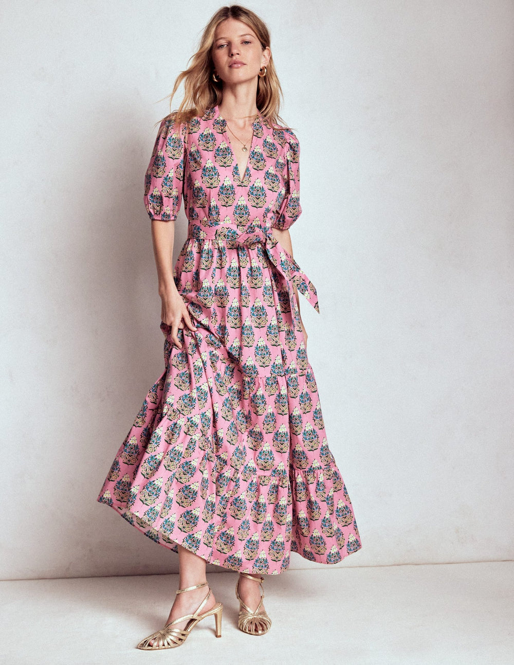Boden Christabel Cotton Midi Dress - Pink, Wildflower Bouquet