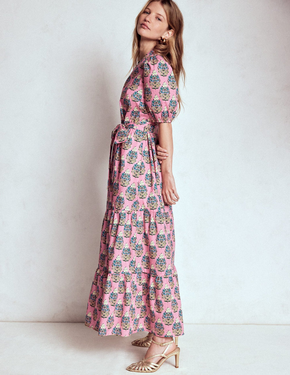 Boden Christabel Cotton Midi Dress - Pink, Wildflower Bouquet