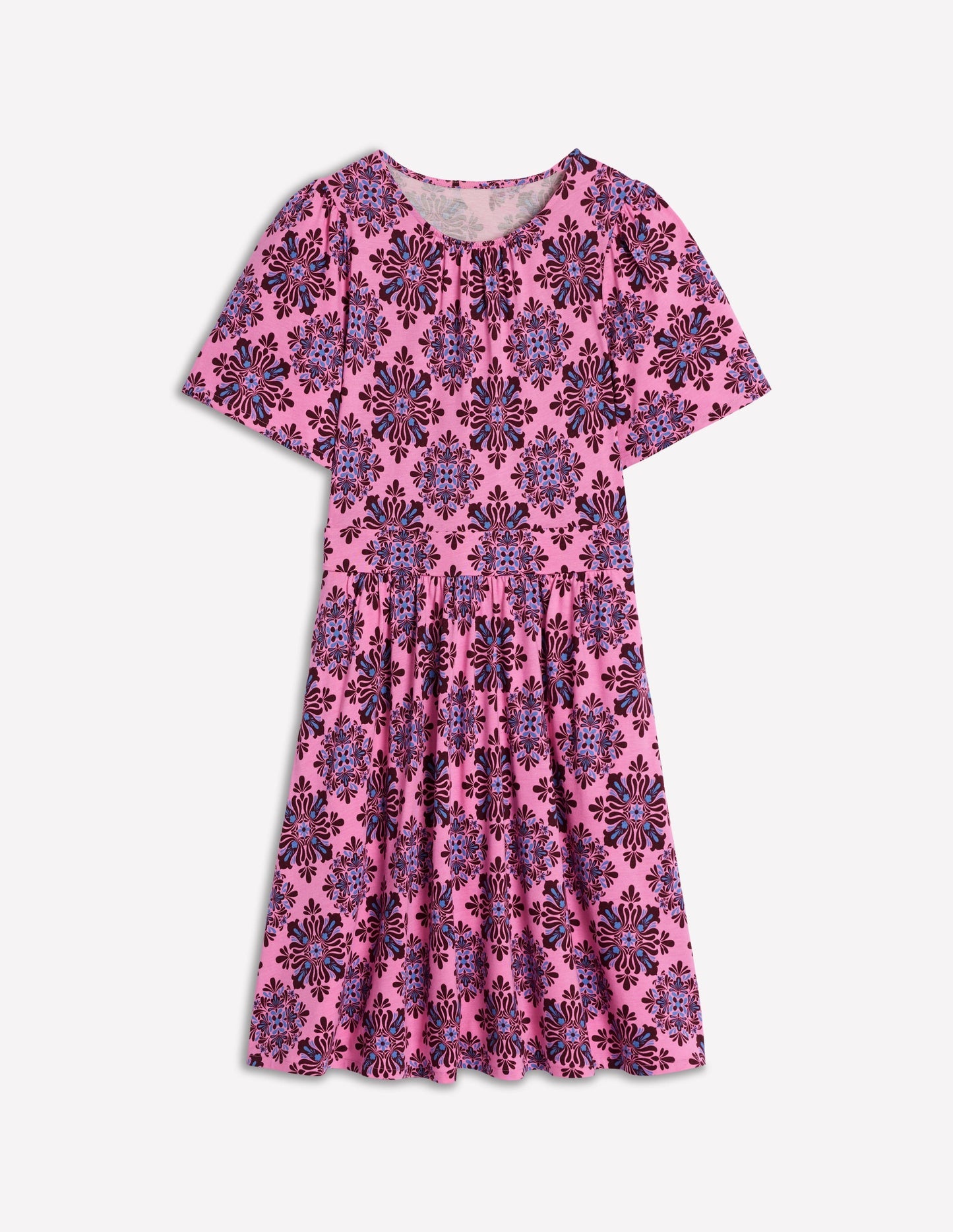 Boden Louisa Short Jersey Dress - Pink Lemonade, Bloom Mosaic