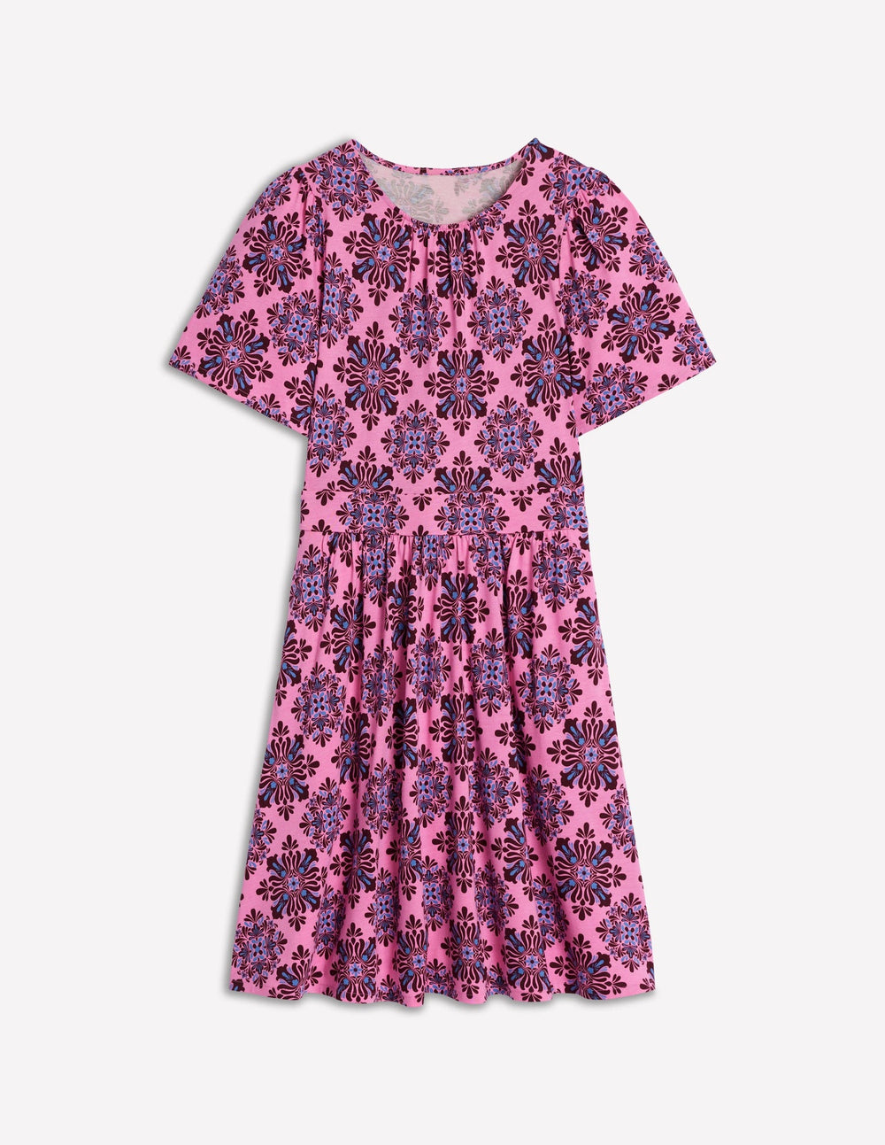 Boden Louisa Short Jersey Dress - Pink Lemonade, Bloom Mosaic