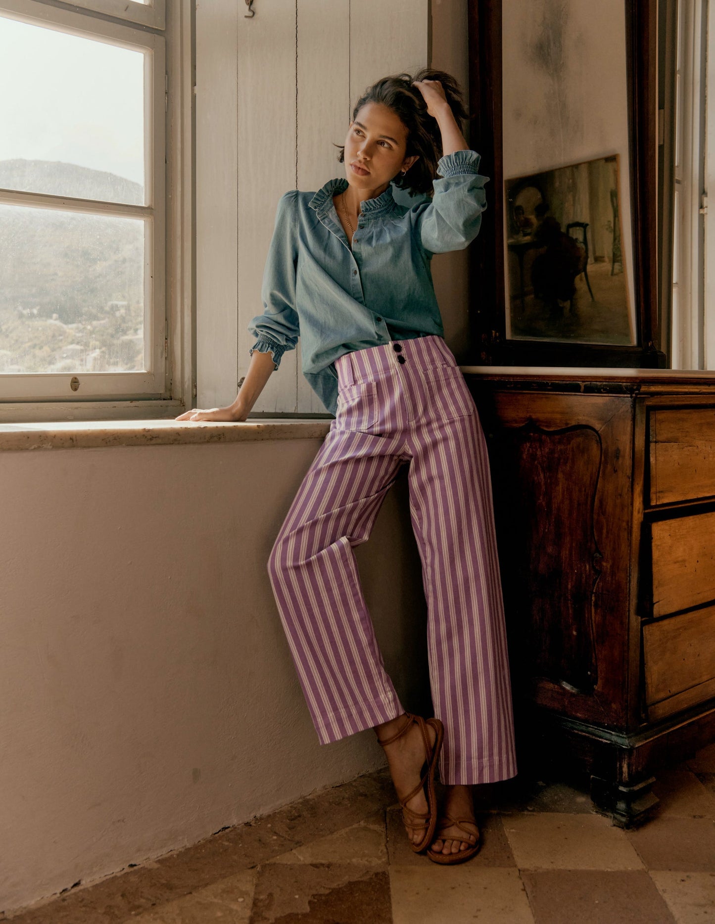 Boden Primrose Patch Pocket Pants - Lilac Tram Stripe
