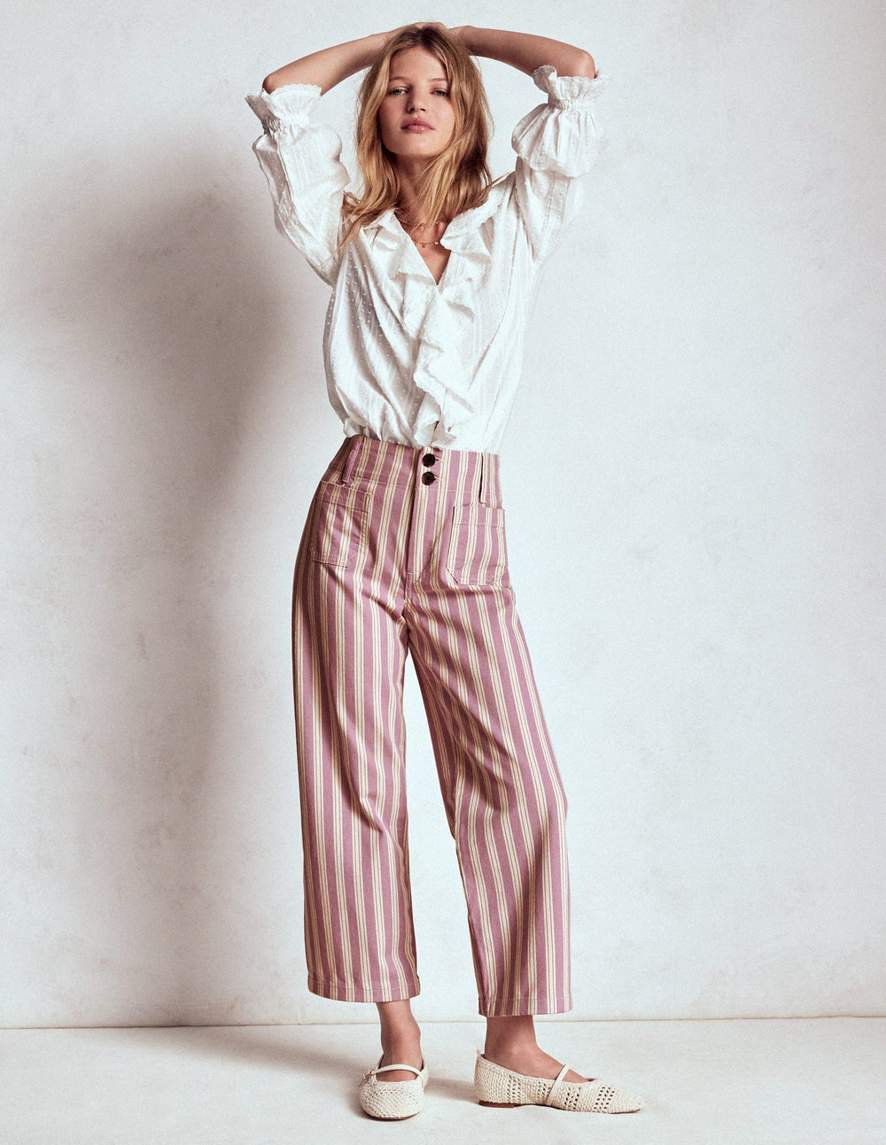 Boden Primrose Patch Pocket Pants - Lilac Tram Stripe