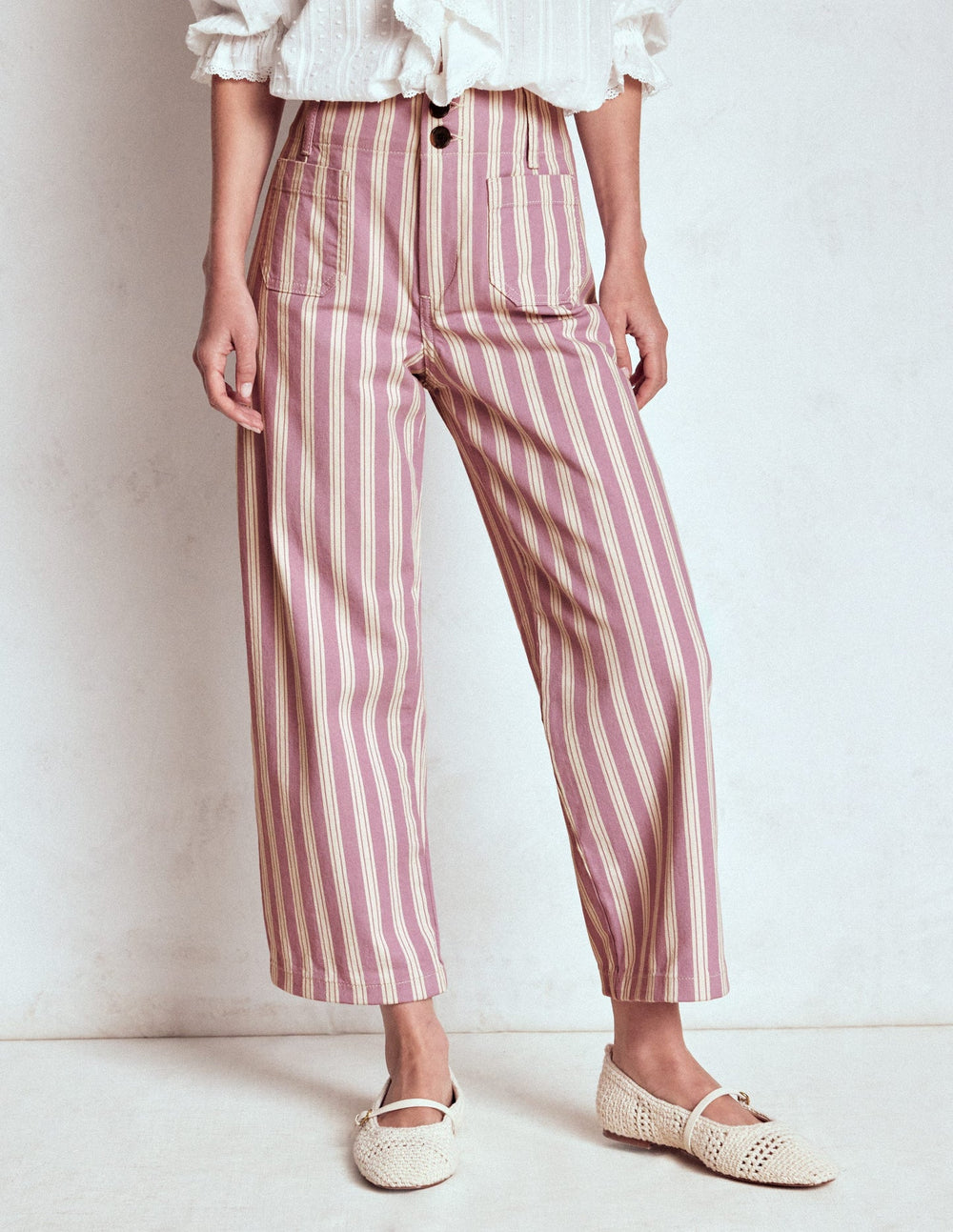 Boden Primrose Patch Pocket Pants - Lilac Tram Stripe