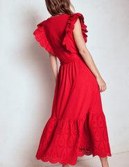 Boden Ruffle Detail Tier Midi Dress - Poppy Red