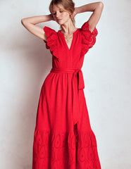 Boden Ruffle Detail Tier Midi Dress - Poppy Red