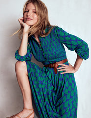 Boden Smocked Jersey Shirt Dress - Blue, Wildflower Bouquet