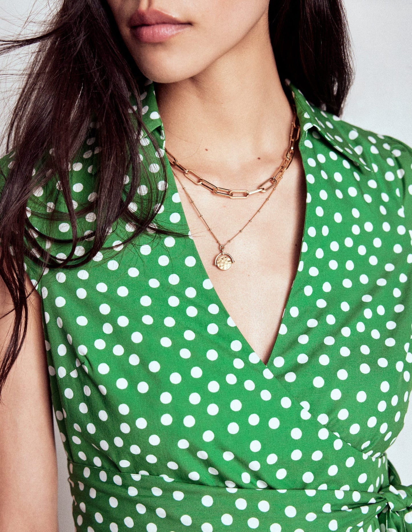 Boden Julia Cotton Wrap Midi Dress - Highland Green, Painted Dot