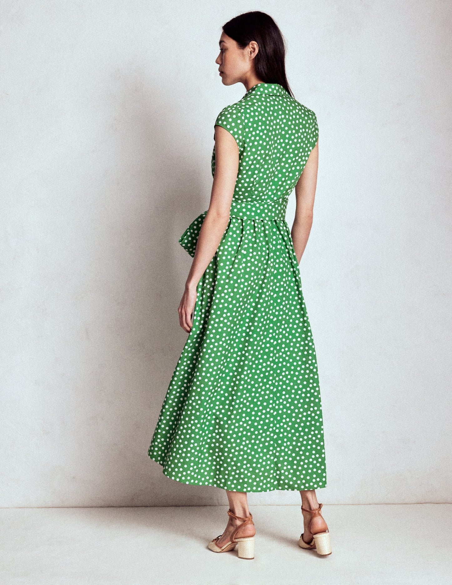Boden Julia Cotton Wrap Midi Dress - Highland Green, Painted Dot