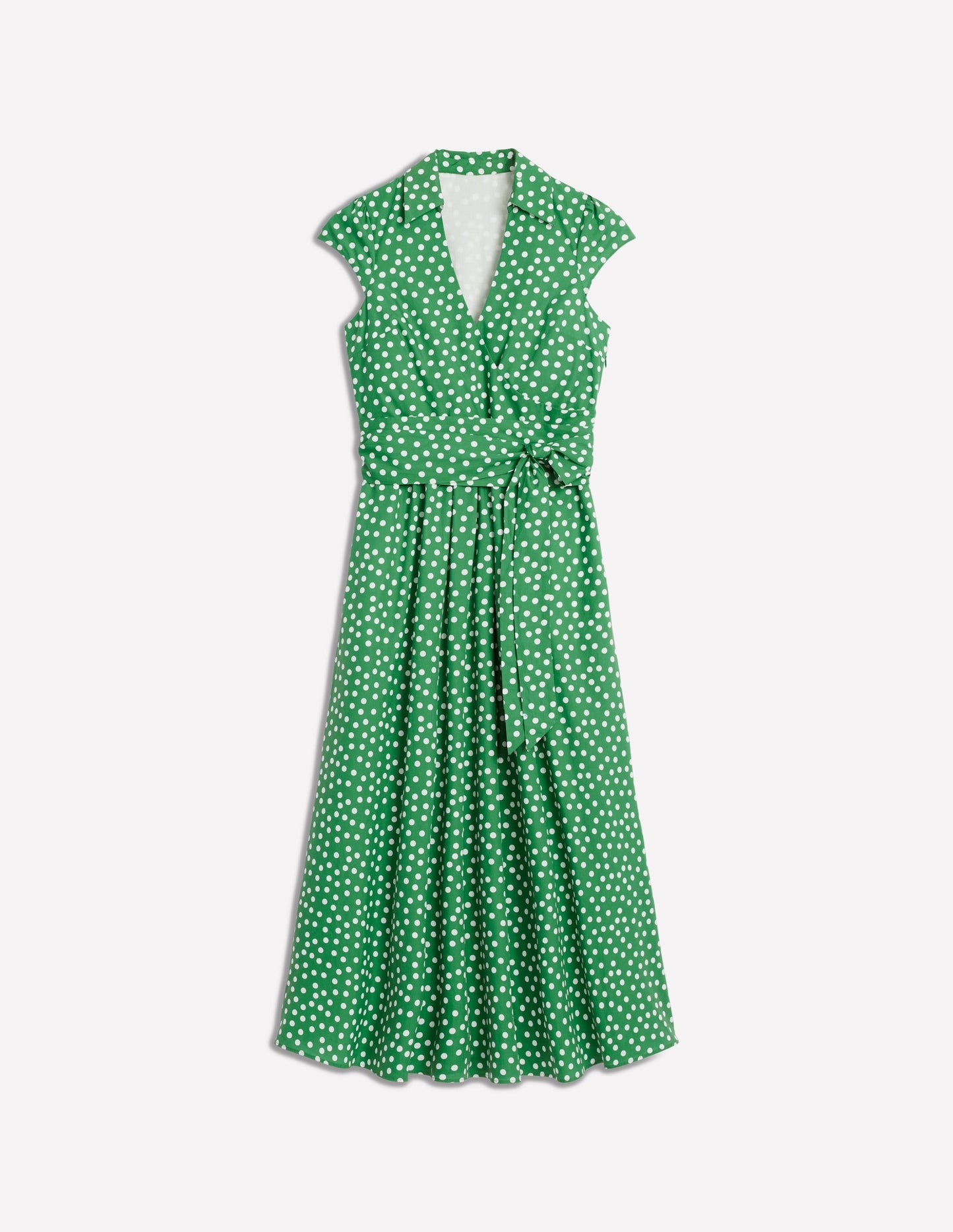 Boden Julia Cotton Wrap Midi Dress - Highland Green, Painted Dot