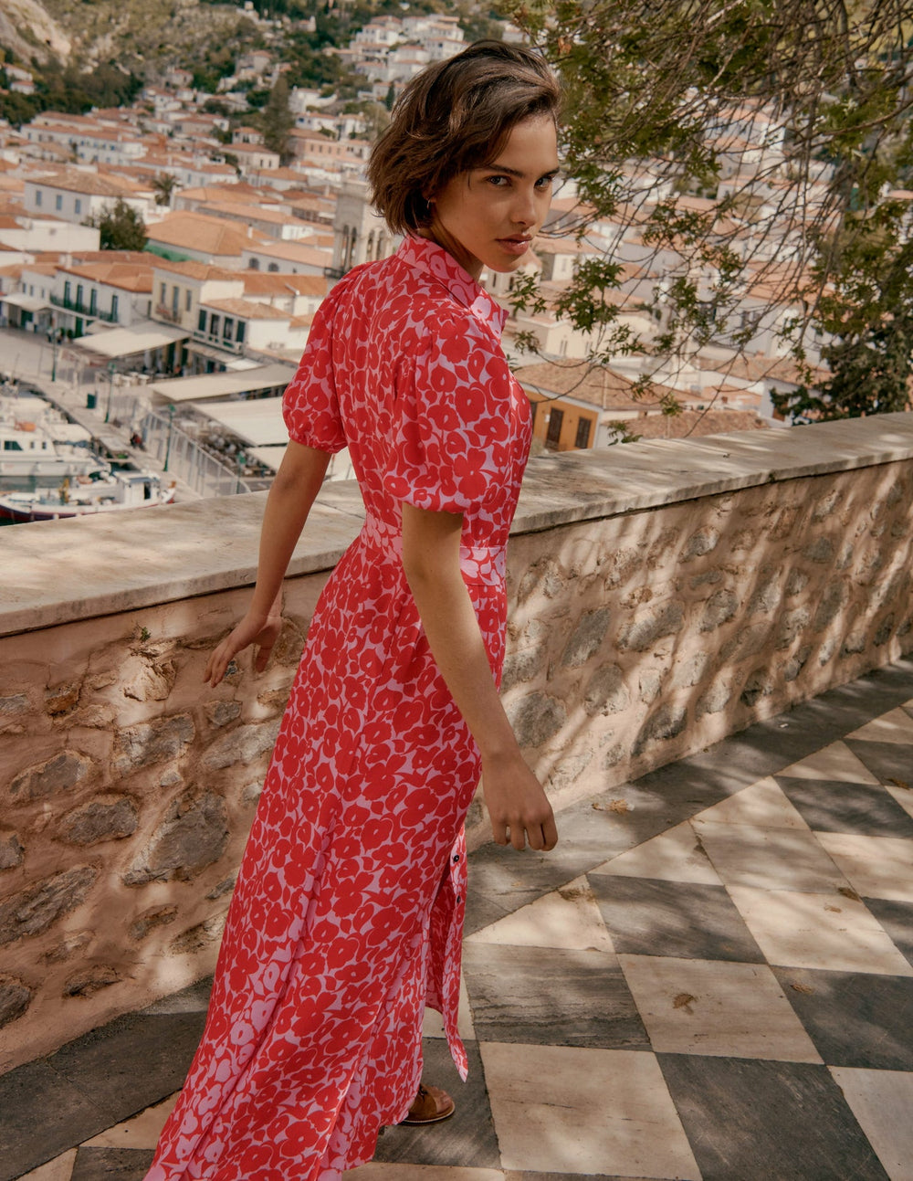 Boden Alegra Midi Shirt Dress - Jewel Red, Leafy Grove
