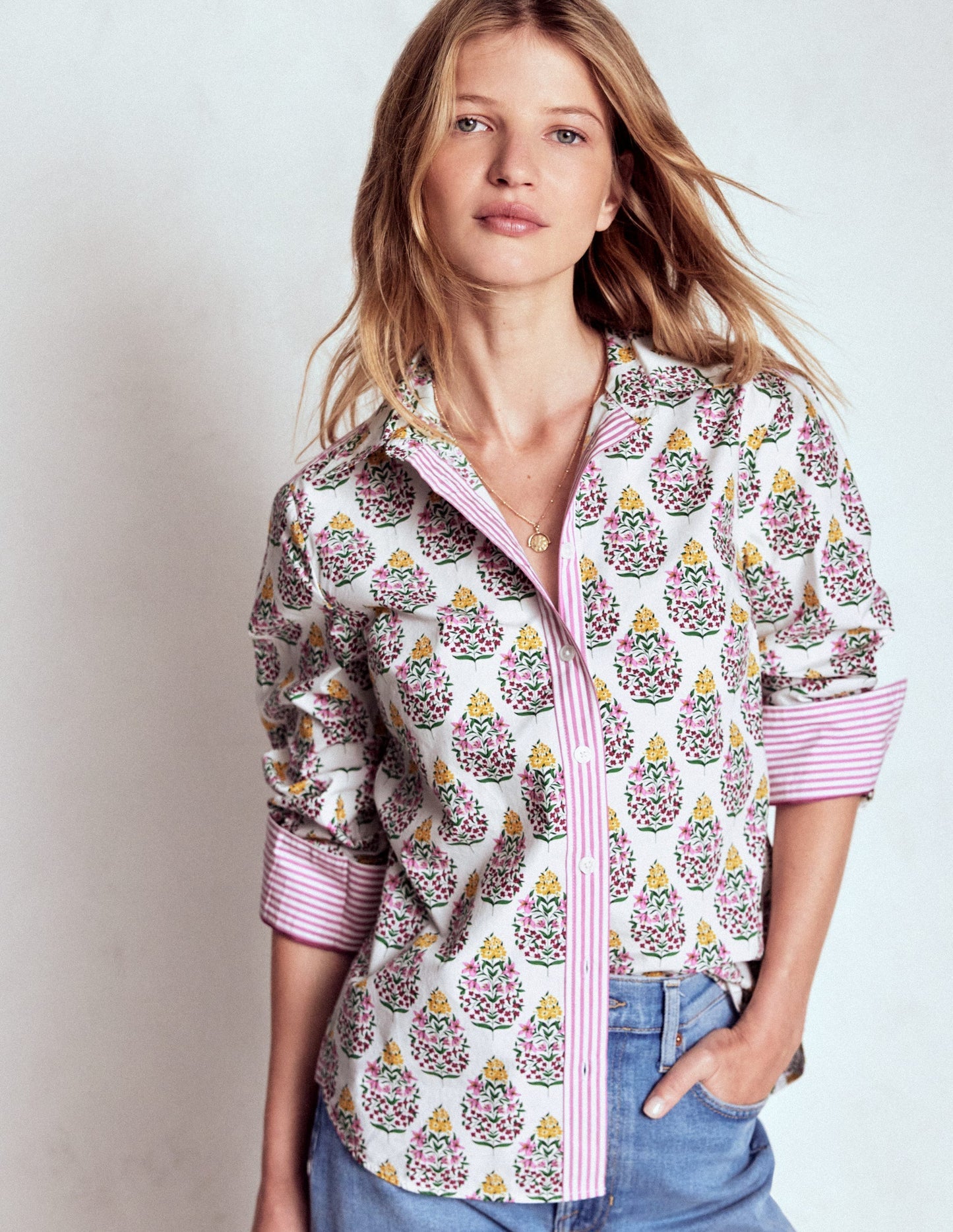 Boden Sienna Cotton Shirt - Multi, Wildflower Bouquet