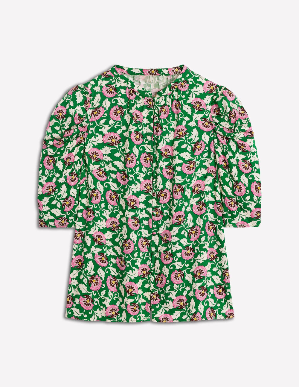 Boden Mutton Sleeve Smart Top - Rich Emerald, Ornate Vine