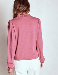 Boden Aria Broderie Notch Neck Top - Pink Heather