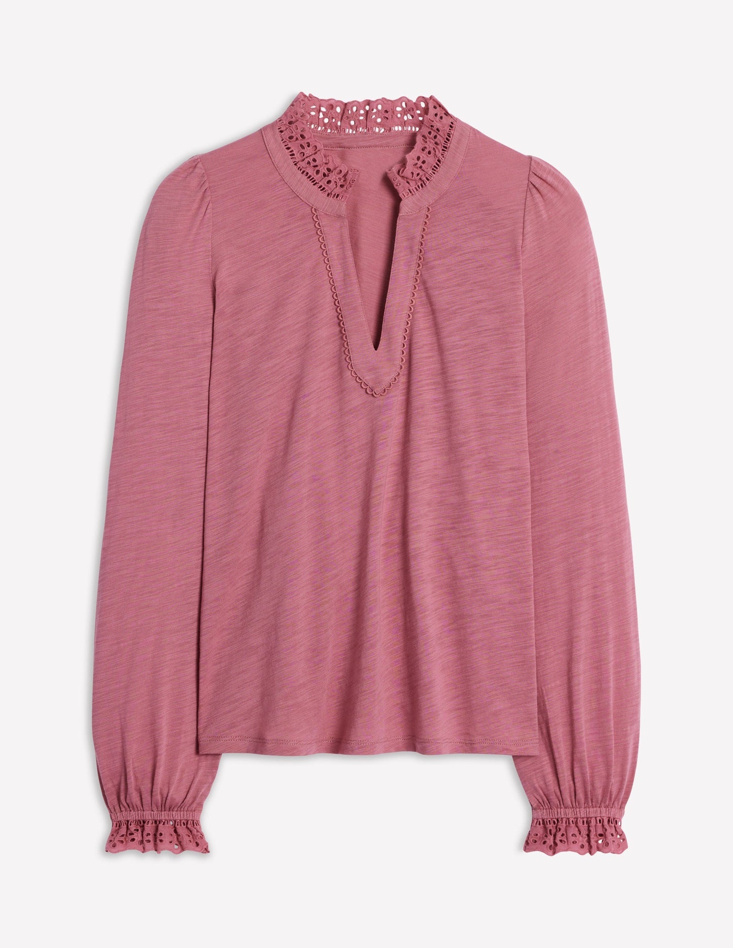 Boden Aria Broderie Notch Neck Top - Pink Heather