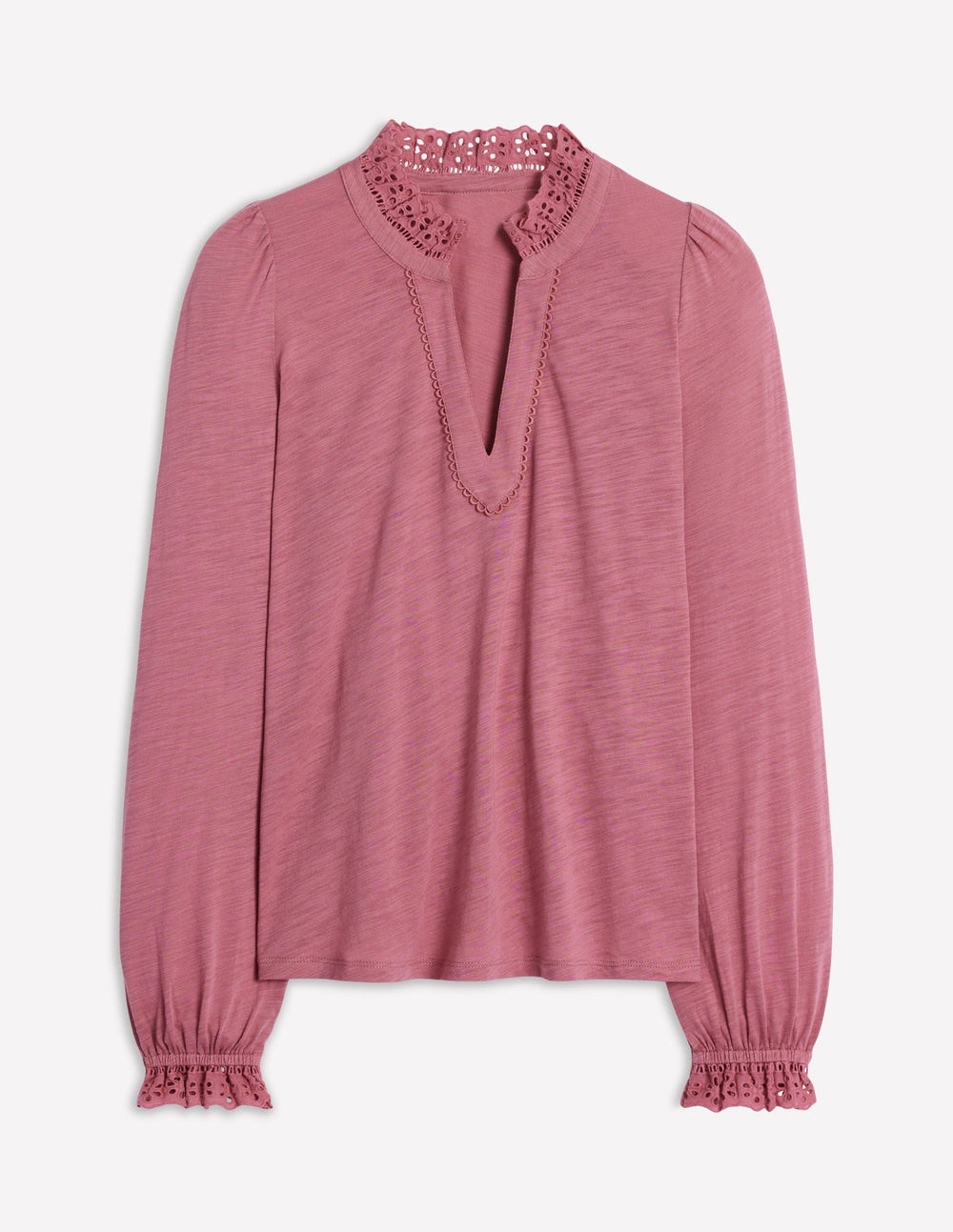 Boden Aria Broderie Notch Neck Top - Pink Heather