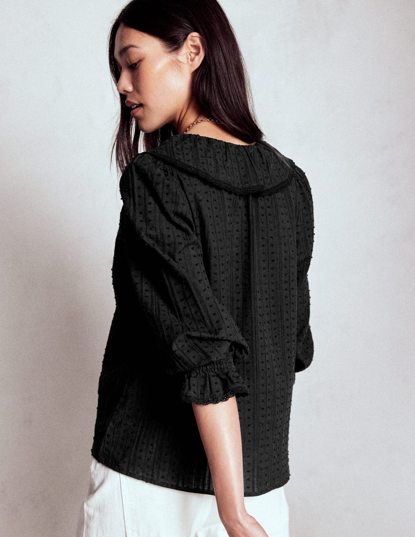 Boden Ruffle V - Neck Blouse - Black