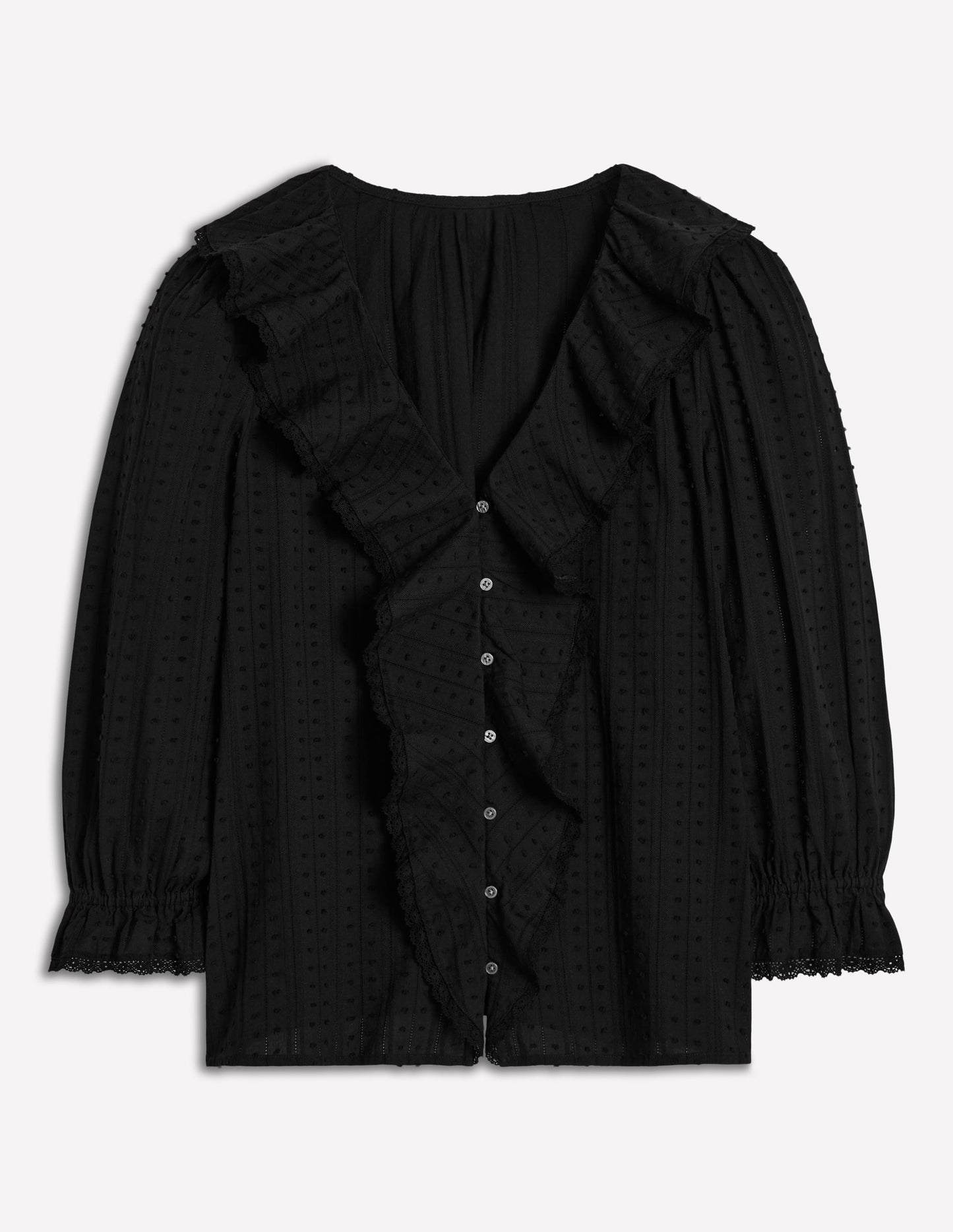 Boden Ruffle V - Neck Blouse - Black