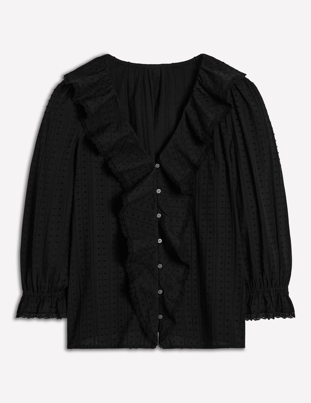 Boden Ruffle V - Neck Blouse - Black