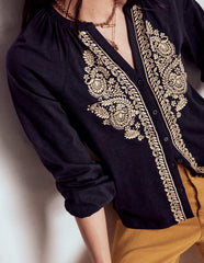 Boden Alma Embroidered Shirt - Navy