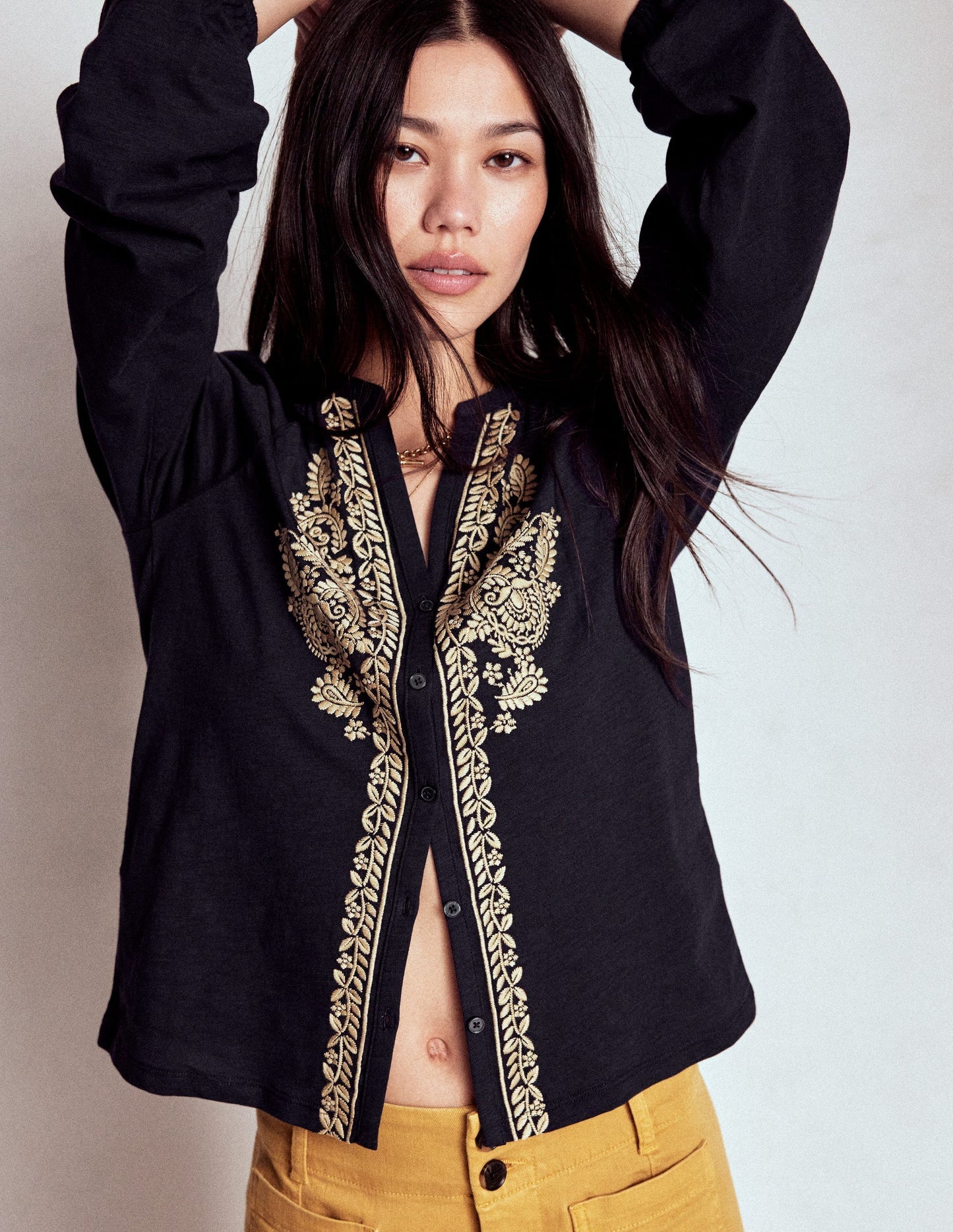 Boden Alma Embroidered Shirt - Navy