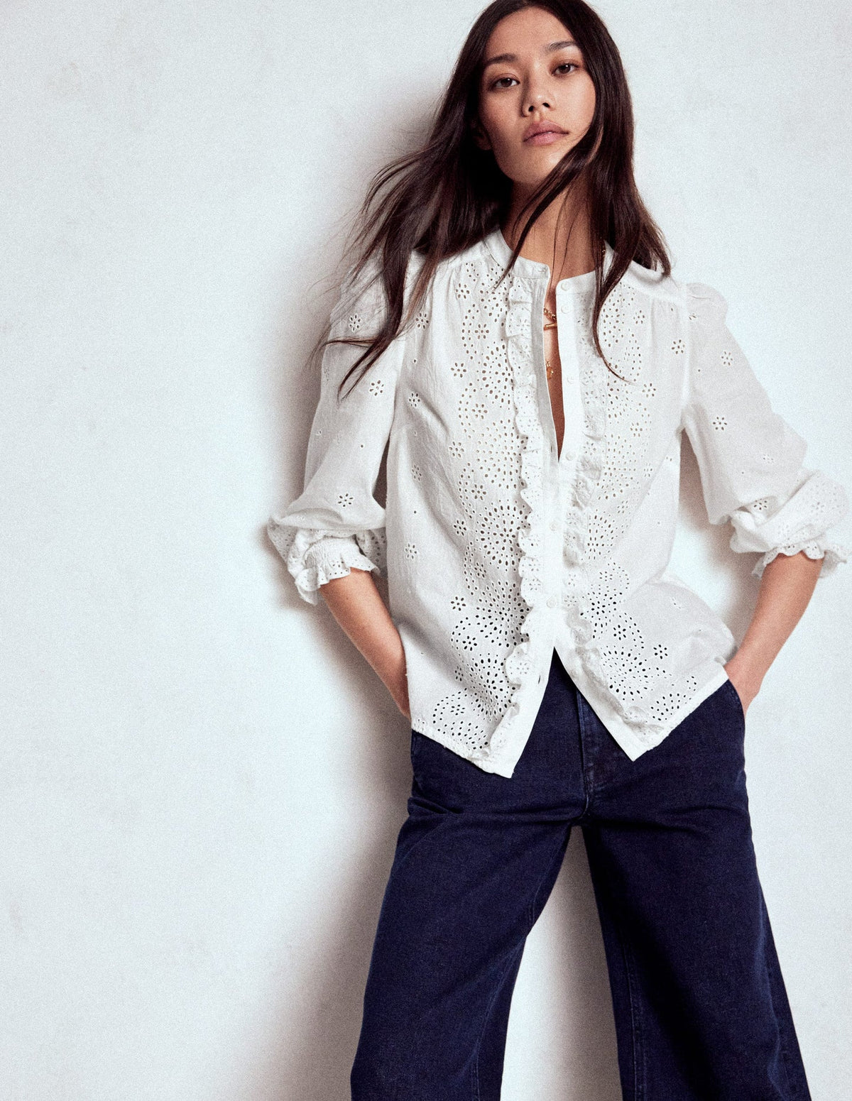 Boden Alice Broderie Top - White