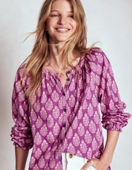 Boden Isla Long Sleeve Jersey Shirt - Purple, Wildflower Bouquet