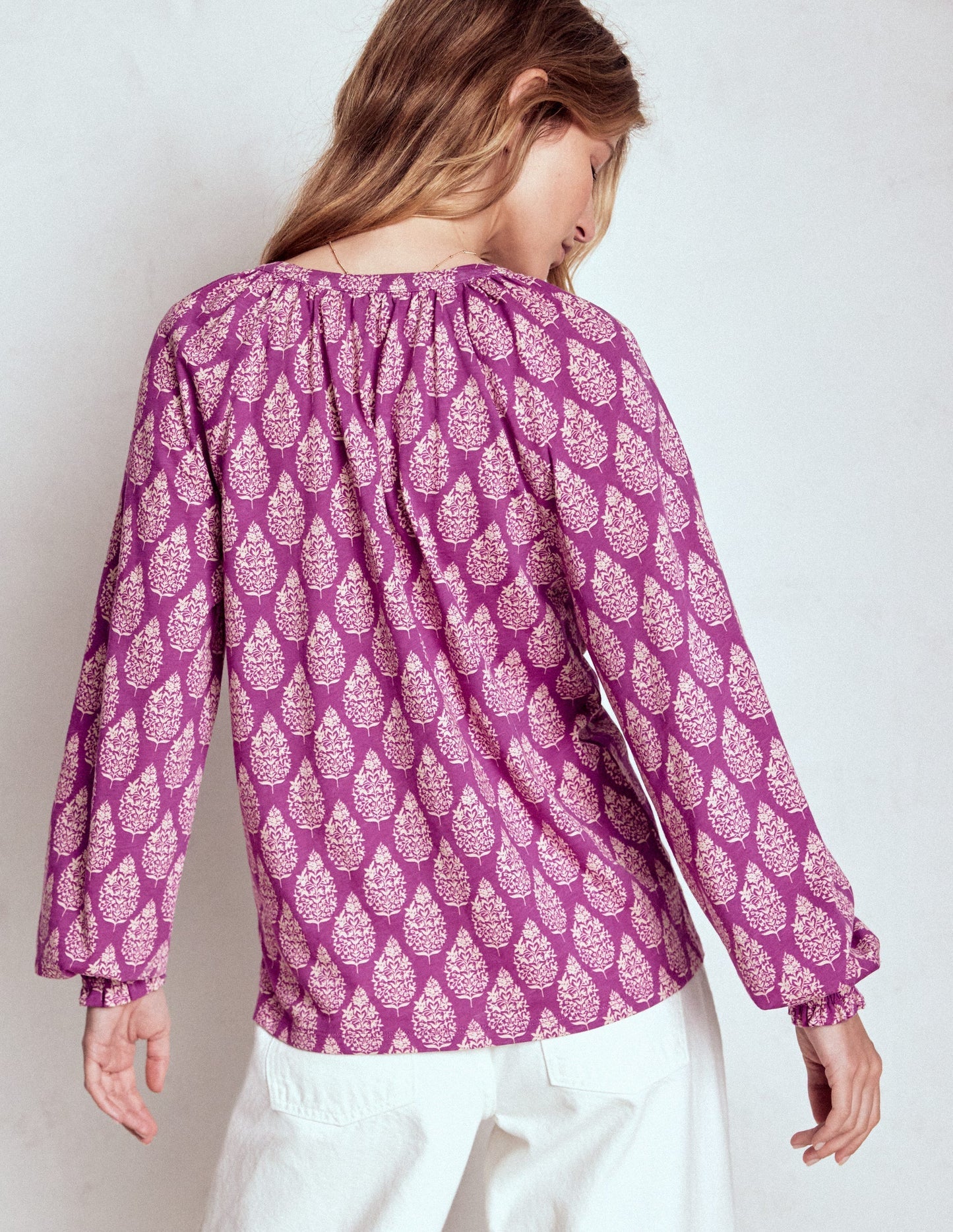 Boden Isla Long Sleeve Jersey Shirt - Purple, Wildflower Bouquet