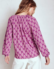 Boden Isla Long Sleeve Jersey Shirt - Purple, Wildflower Bouquet