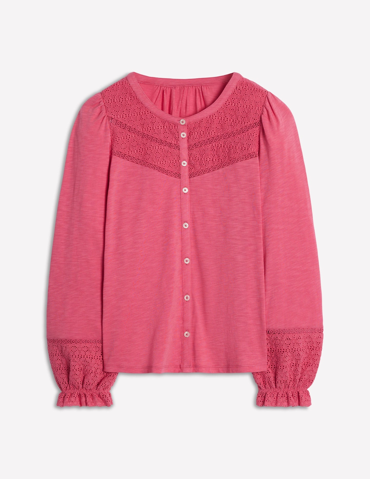 Boden Pippa Broderie Jersey Shirt - Rose Pink
