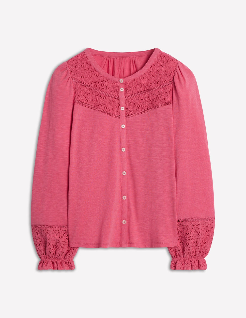 Boden Pippa Broderie Jersey Shirt - Rose Pink