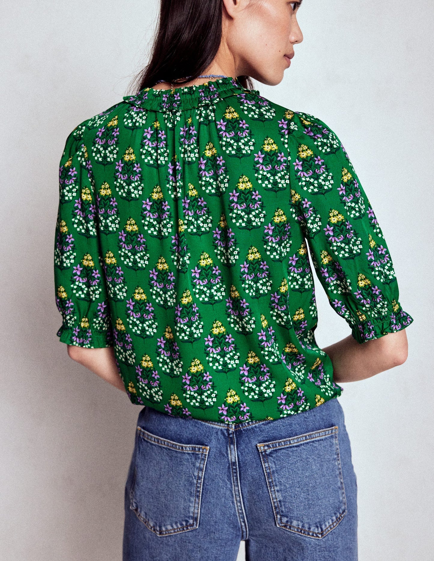 Boden Ria Short Sleeve Top - Emerald, Wildflower Bouquet