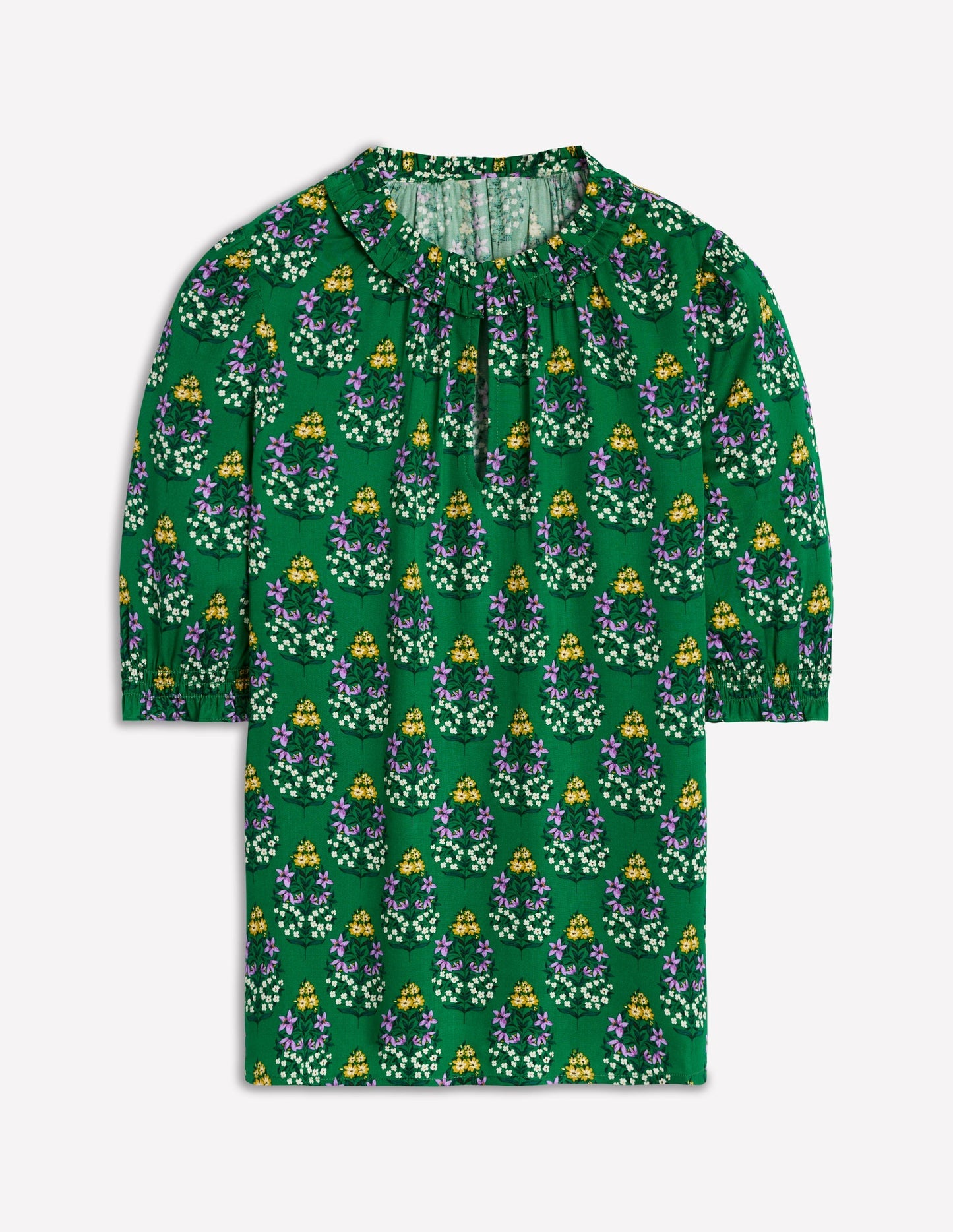 Boden Ria Short Sleeve Top - Emerald, Wildflower Bouquet