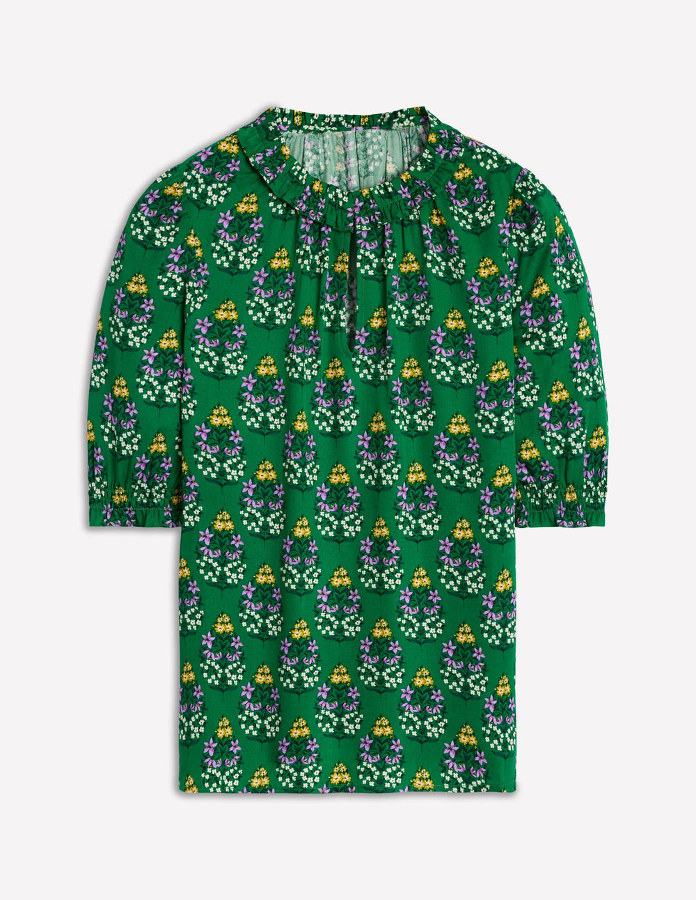 Boden Ria Short Sleeve Top - Emerald, Wildflower Bouquet