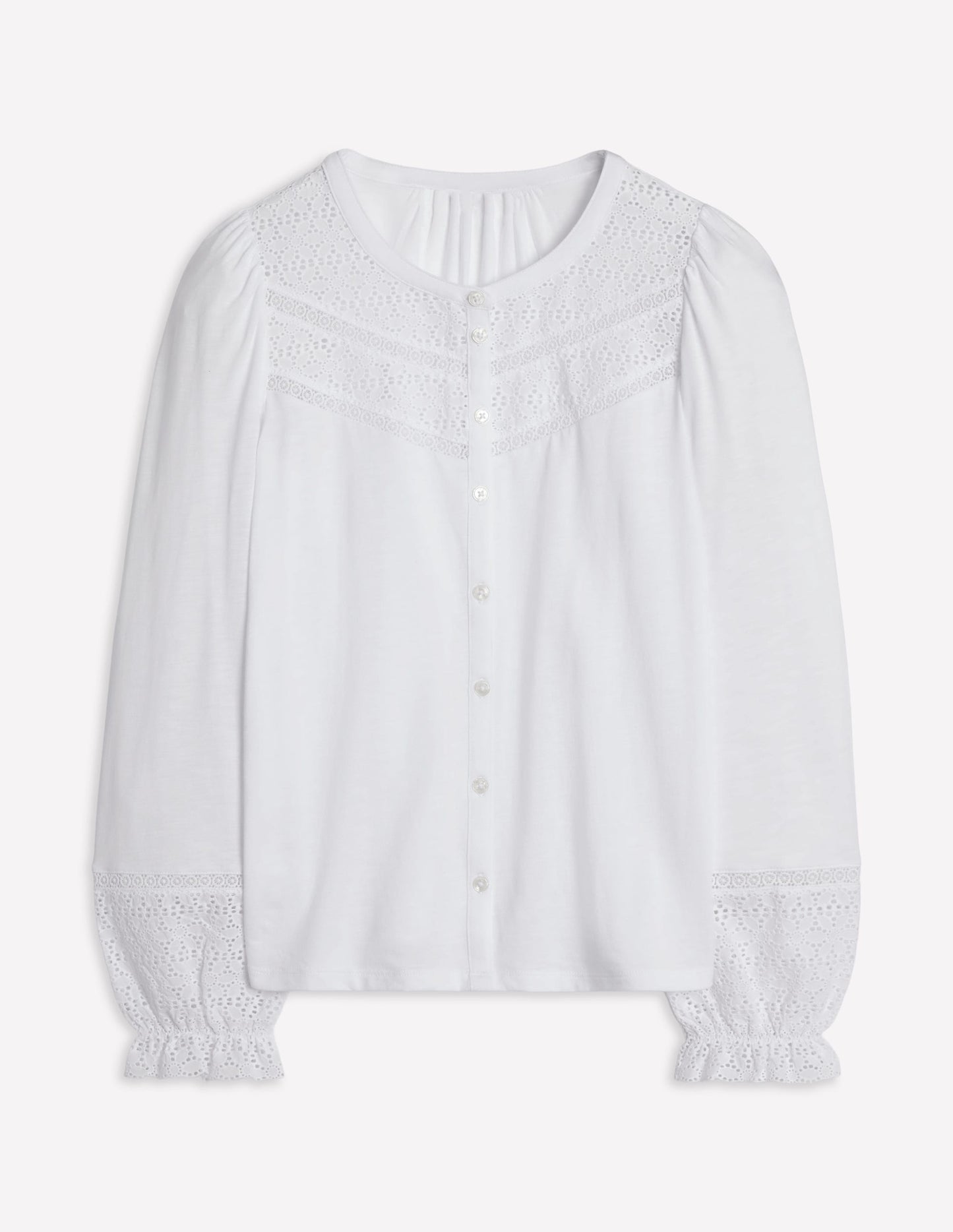 Boden Pippa Broderie Jersey Shirt - White