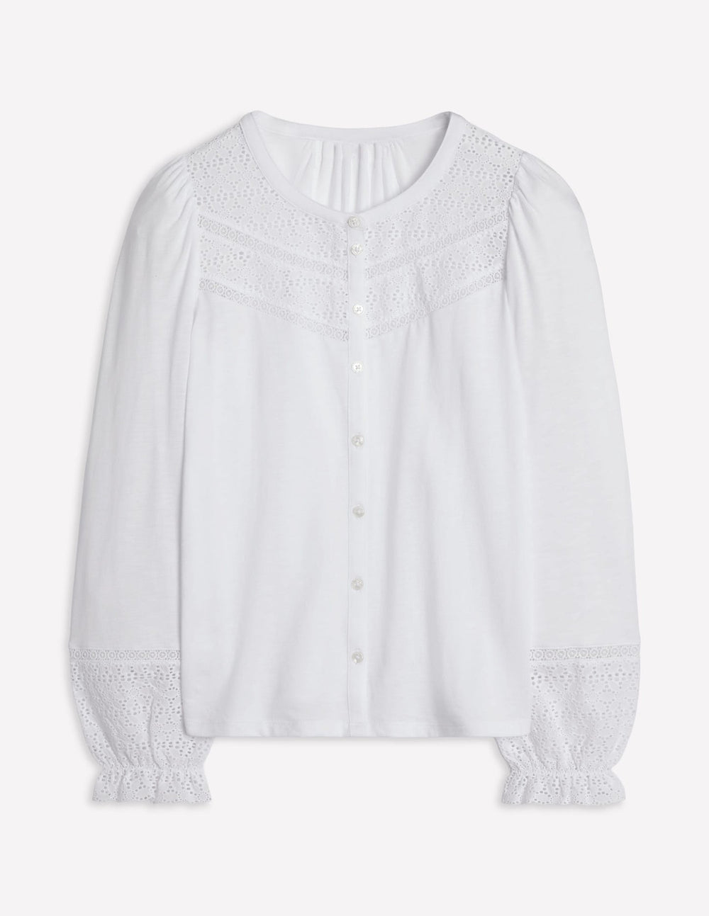 Boden Pippa Broderie Jersey Shirt - White