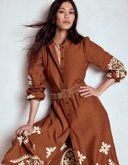 Boden Mae Linen Blend Shirt Dress - Russet