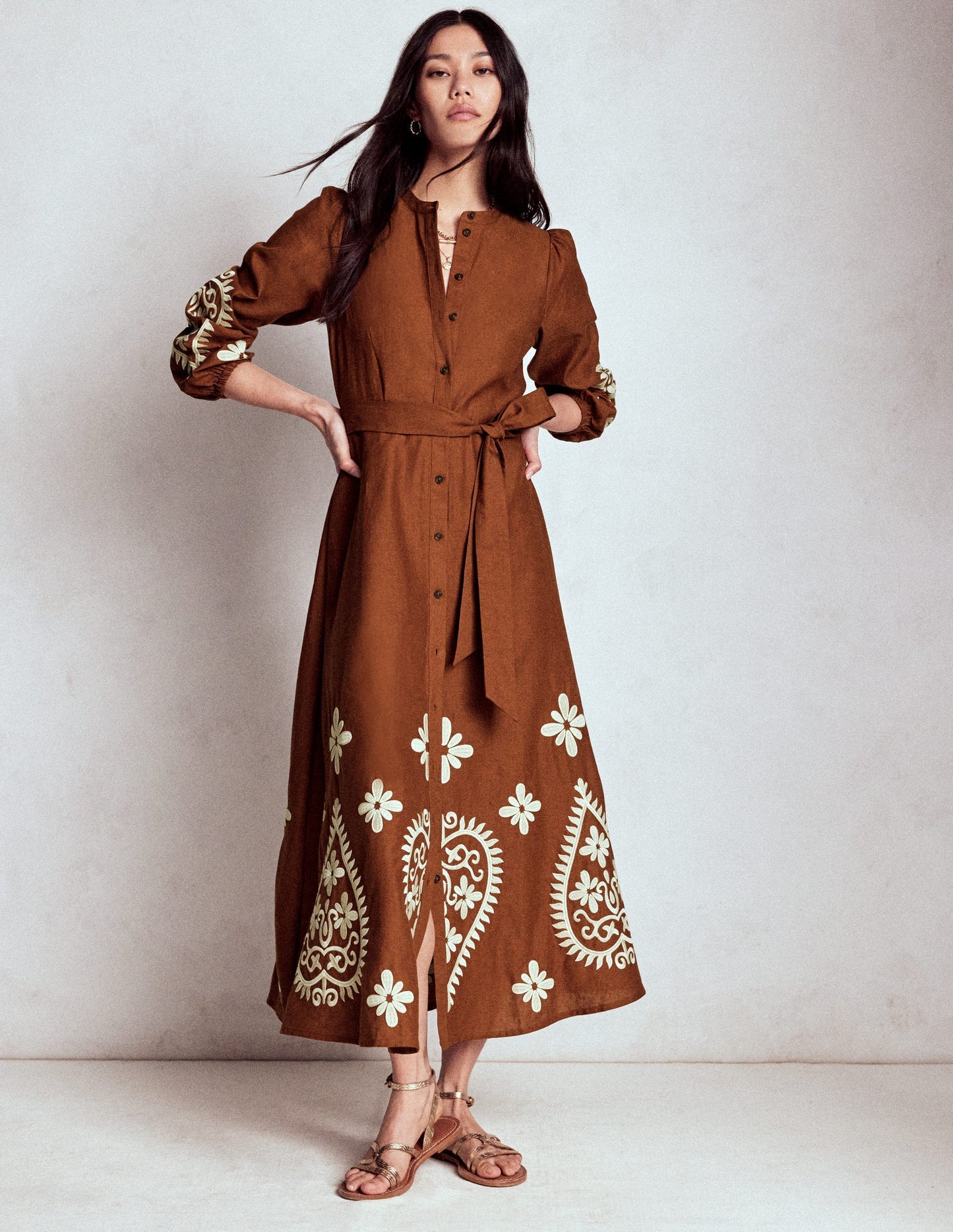 Boden Mae Linen Blend Shirt Dress - Russet