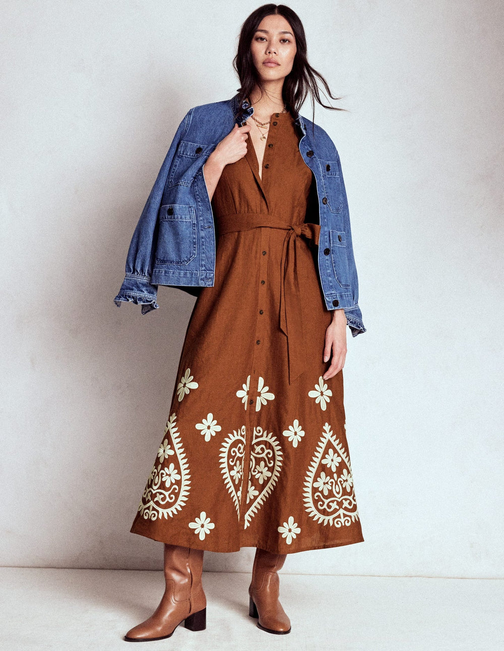 Boden Mae Linen Blend Shirt Dress - Russet