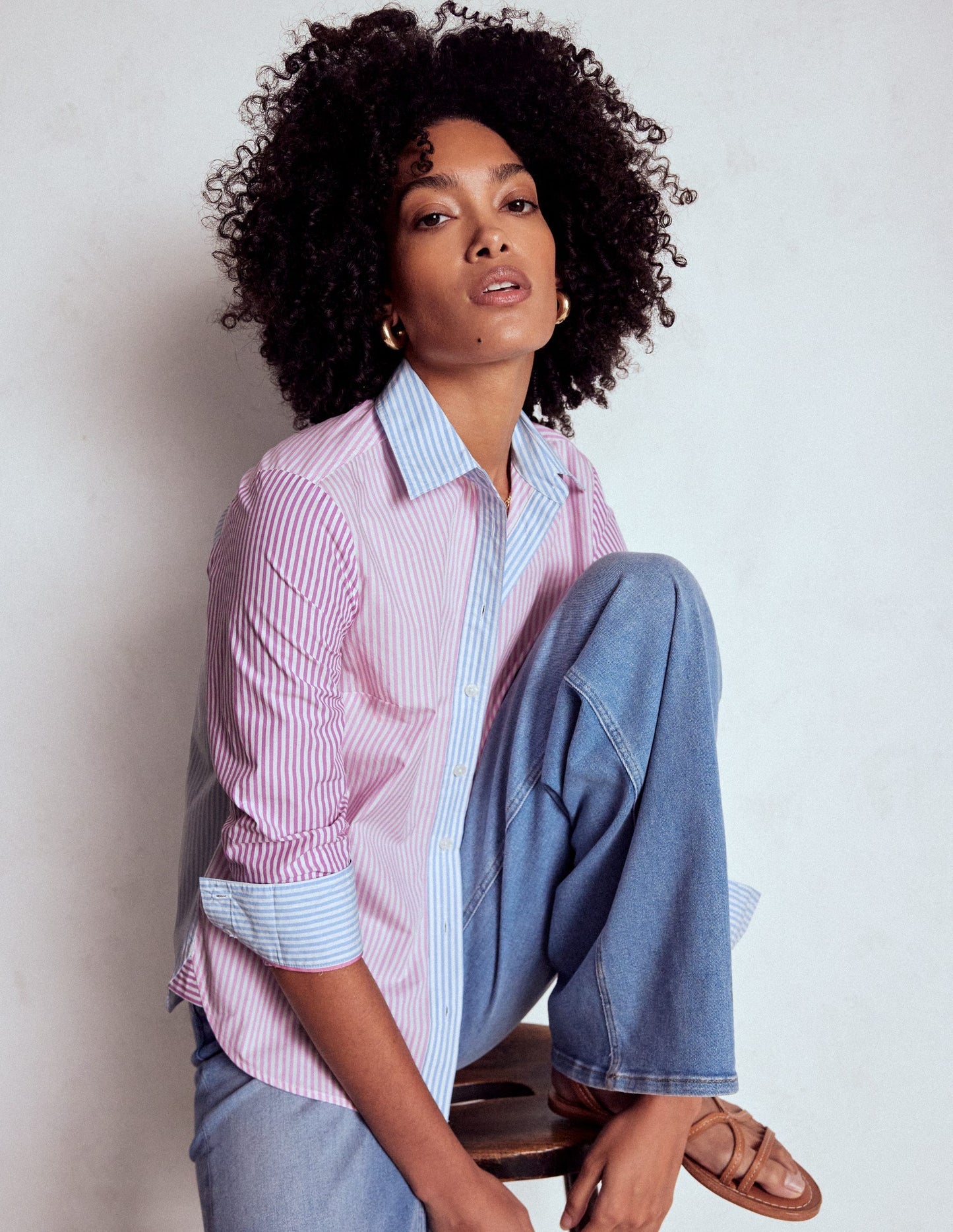 Boden Sienna Cotton Shirt - Hotched, Multi Stripe