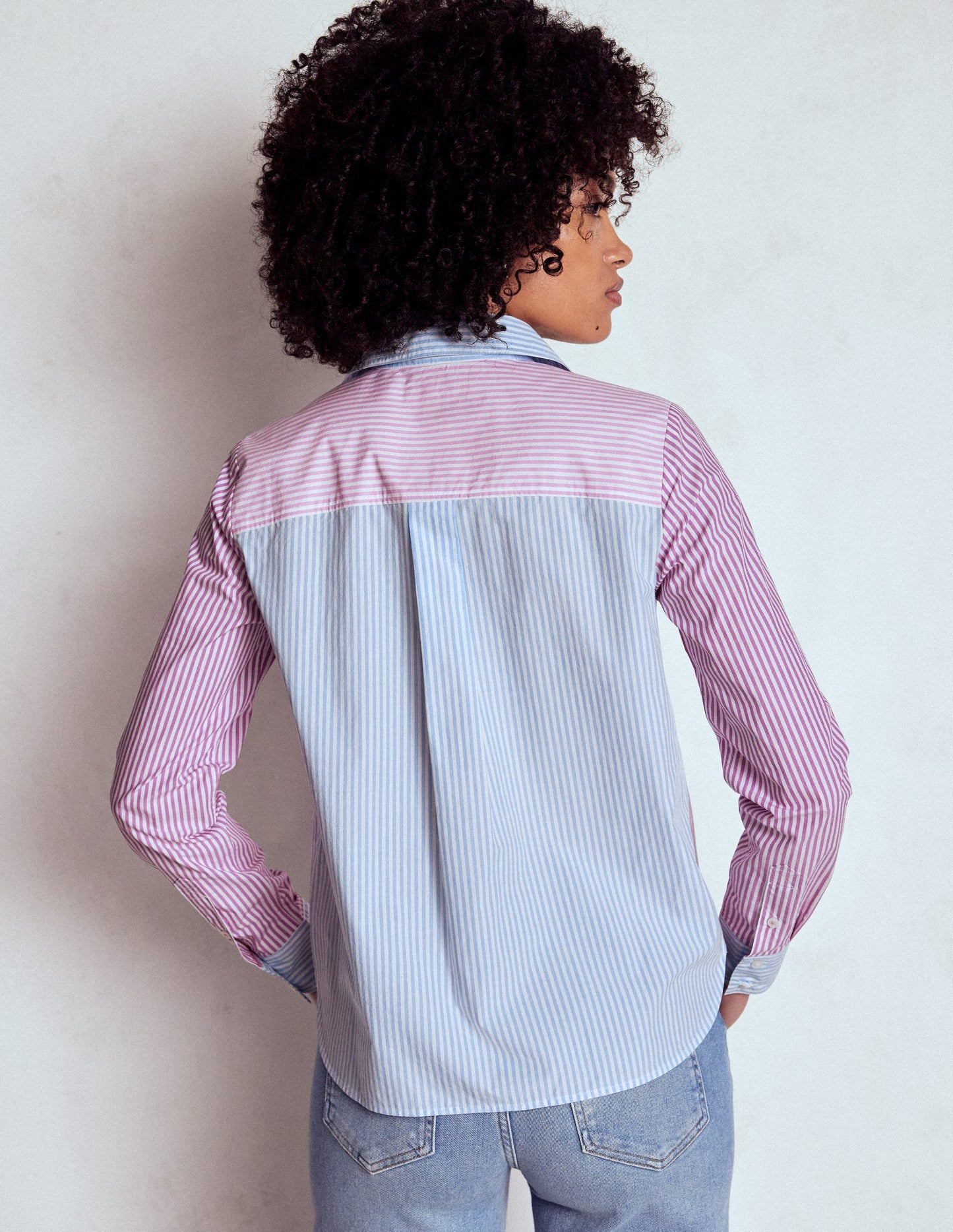 Boden Sienna Cotton Shirt - Hotched, Multi Stripe