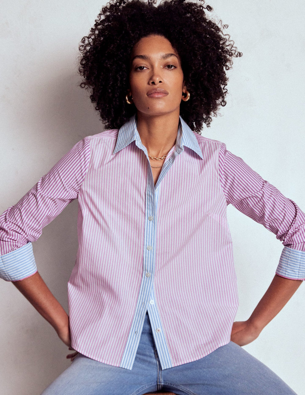 Boden Sienna Cotton Shirt - Hotched, Multi Stripe