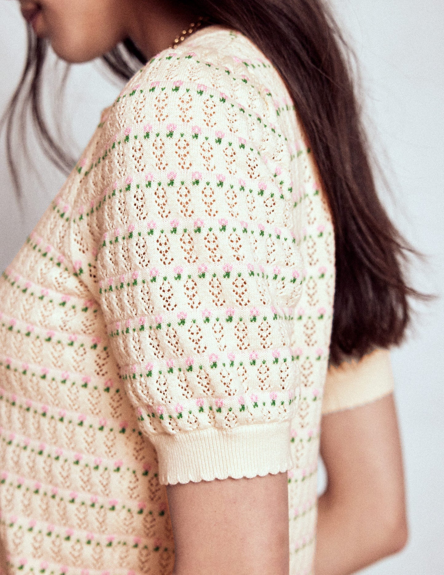 Boden Dot Pointelle Cardigan - Pretty Floral Fair Isle