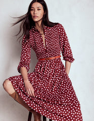 Boden Smocked Jersey Shirt Dress - Chestnut, Painted Dot