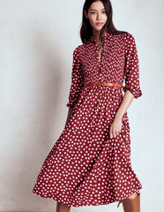 Boden Smocked Jersey Shirt Dress - Chestnut, Painted Dot